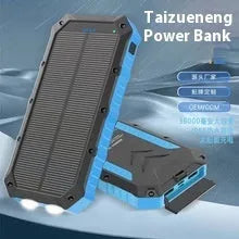Solar charging unit outdoor portable power supply in black, with solar panel and USB ports, 167x85x22mm
