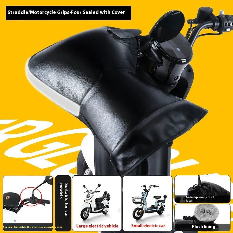 Grey reflective Electric Motorcycle Handle Grip Winter Thermal Waterproof Gloves with fleece lining for tricycle handlebars