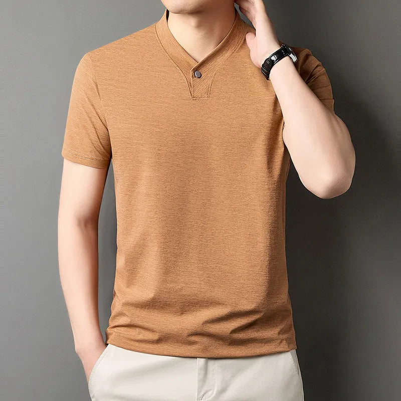 Men's short sleeve t-shirt with zip detail in lightweight polyester fabric for summer casual wear
