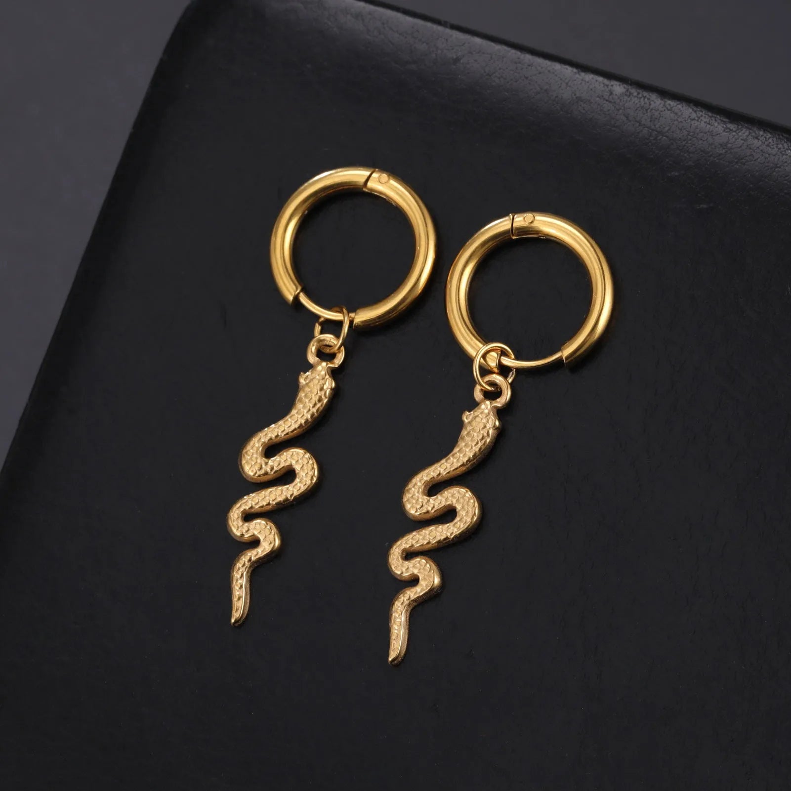 Gold plated stainless steel snake vintage clip-on earrings