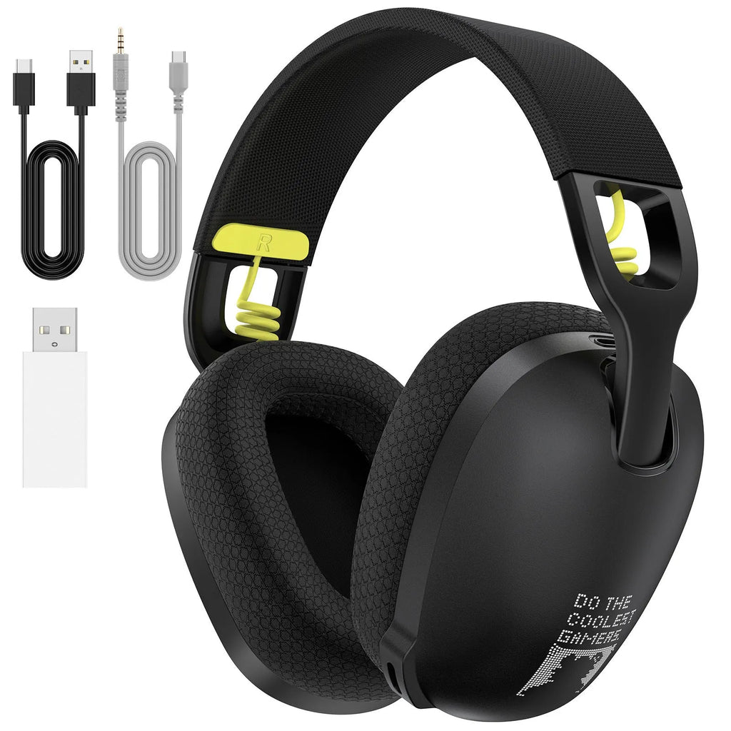 Wireless Bluetooth gaming headset in black colour with head-mounted design and noise reduction features