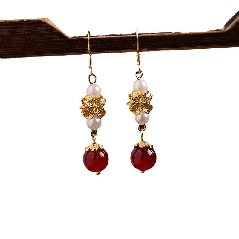 Women's vintage court style geometric alloy earrings with electroplated finish for traditional Chinese dress