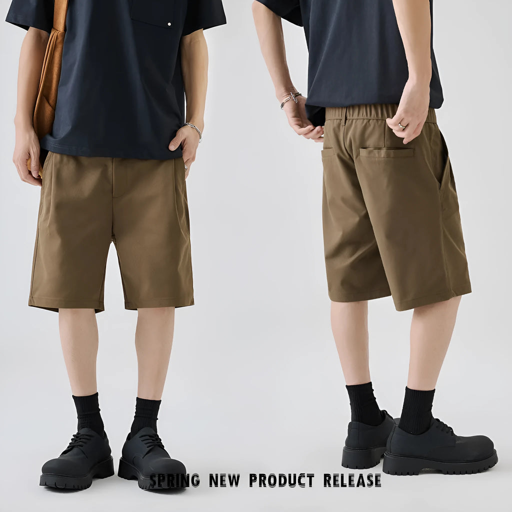 Straight leg summer trousers in khaki colour with micro-elastic polyester fabric for business casual wear
