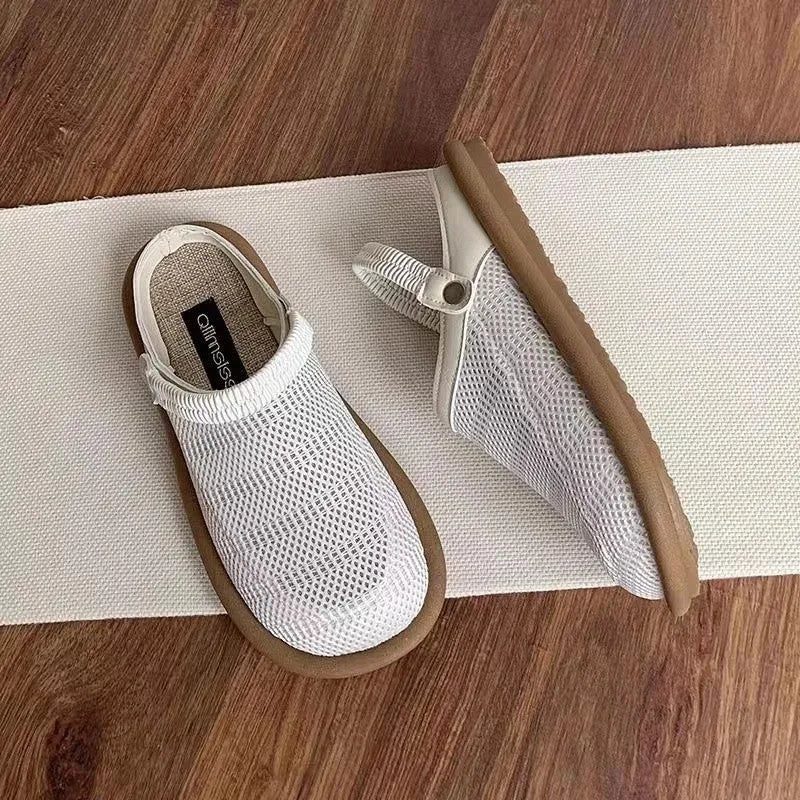 Breathable linen slip-on shoes with mesh lining and rubber soles in milky white colour