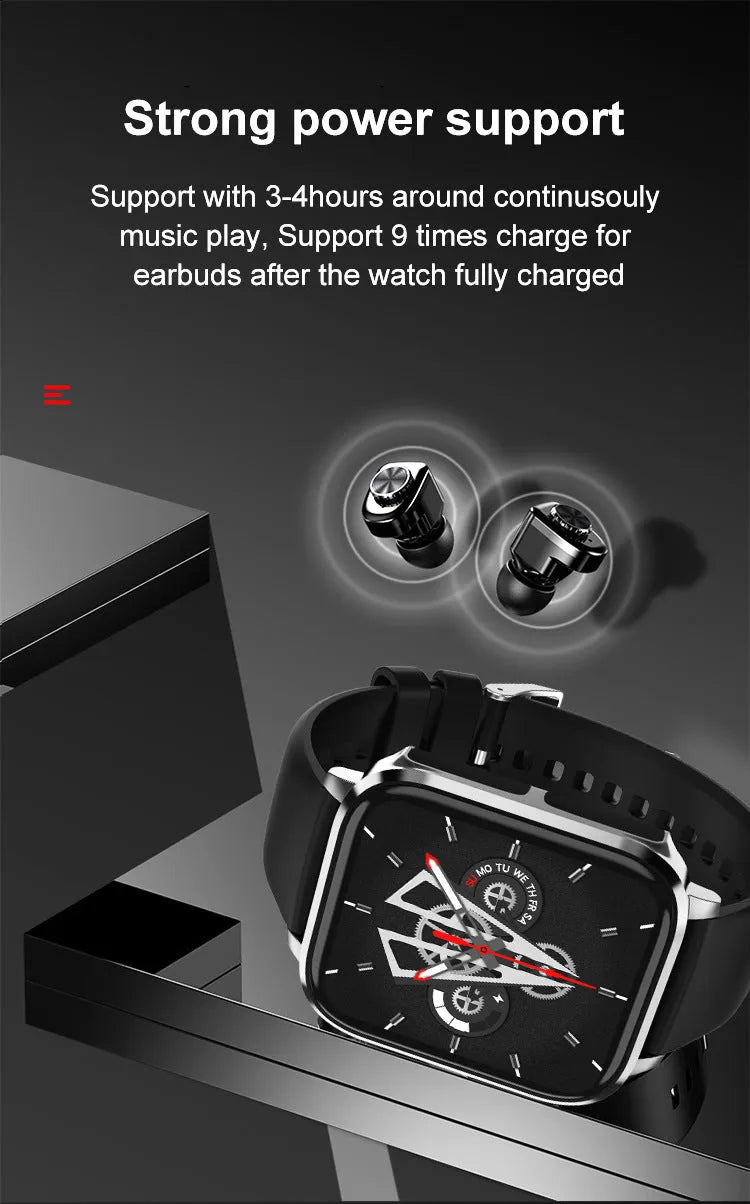 Two-in-one Bluetooth headset call smart watch with heart rate and blood pressure monitoring in black