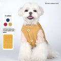 Casual cotton knitted vest for small dogs in blue, red, or yellow, showing front view.