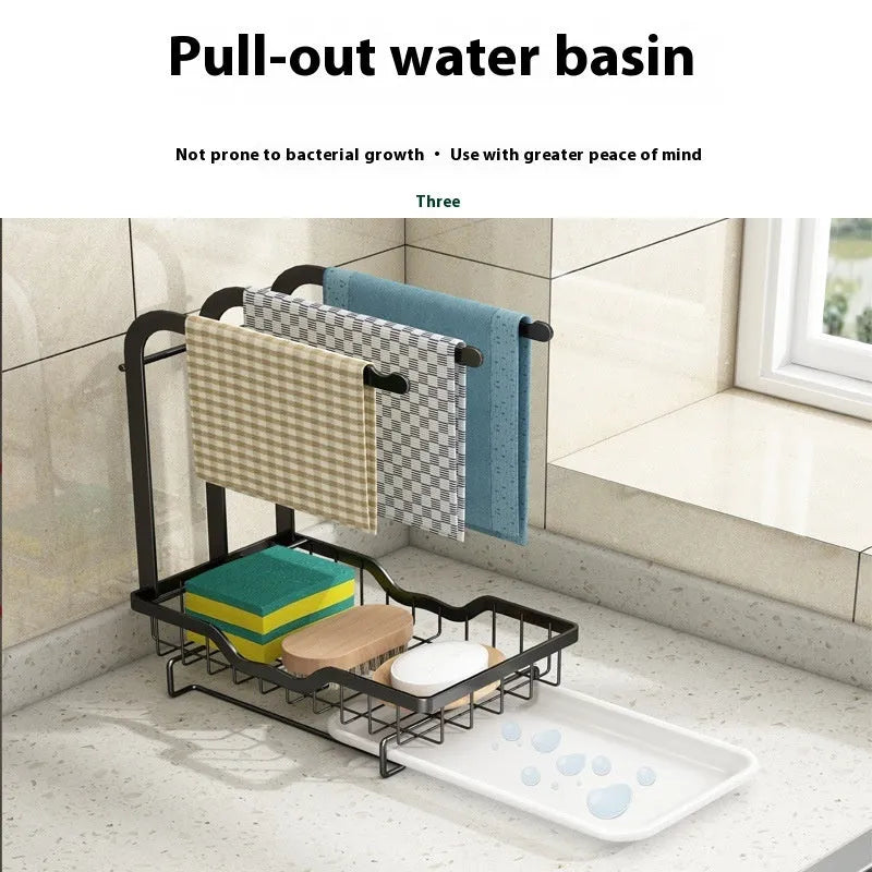 White plastic foldable kitchen rack for draining rags with wall mount and desktop options