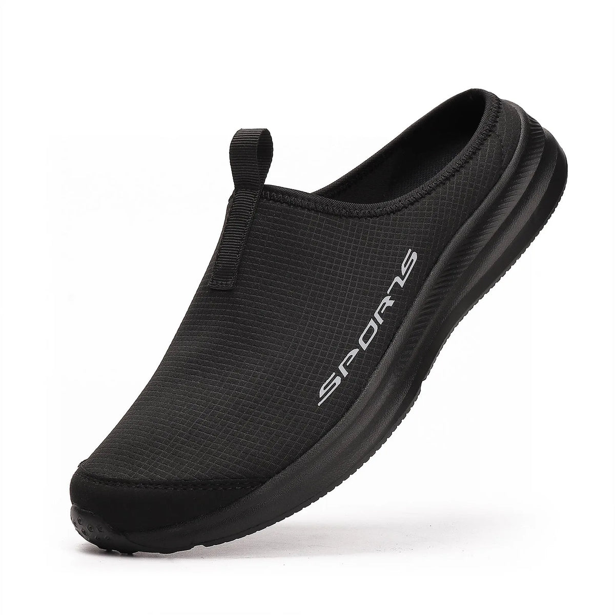 Men's breathable mesh half slippers with EVA sole in khaki colour, casual slip-on style