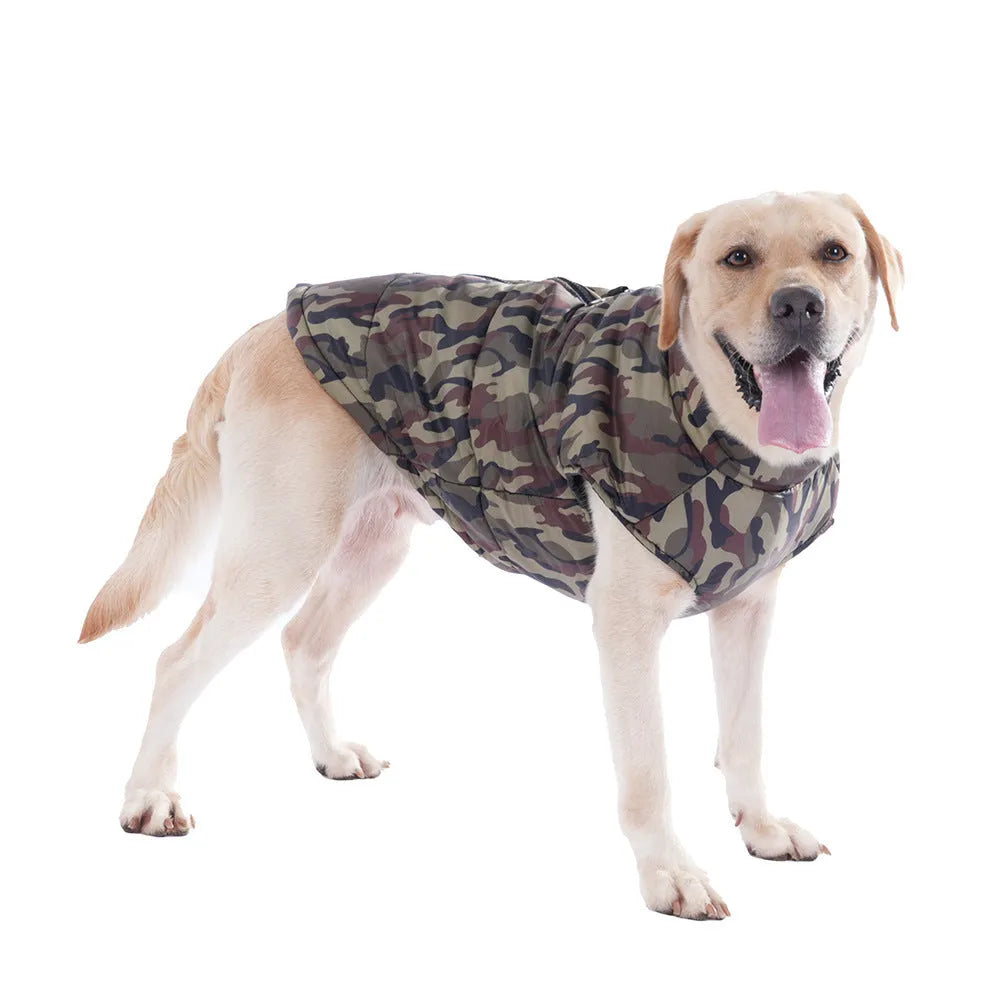 Winter thickened dog camouflage coat in black and gray, size 5XL 6XL 7XL, polyester material