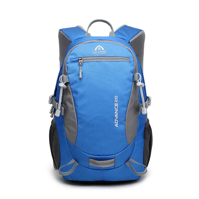 20 litre backpack shown in available colour options: black, blue, green, orange, red, rose red, and turquoise.
