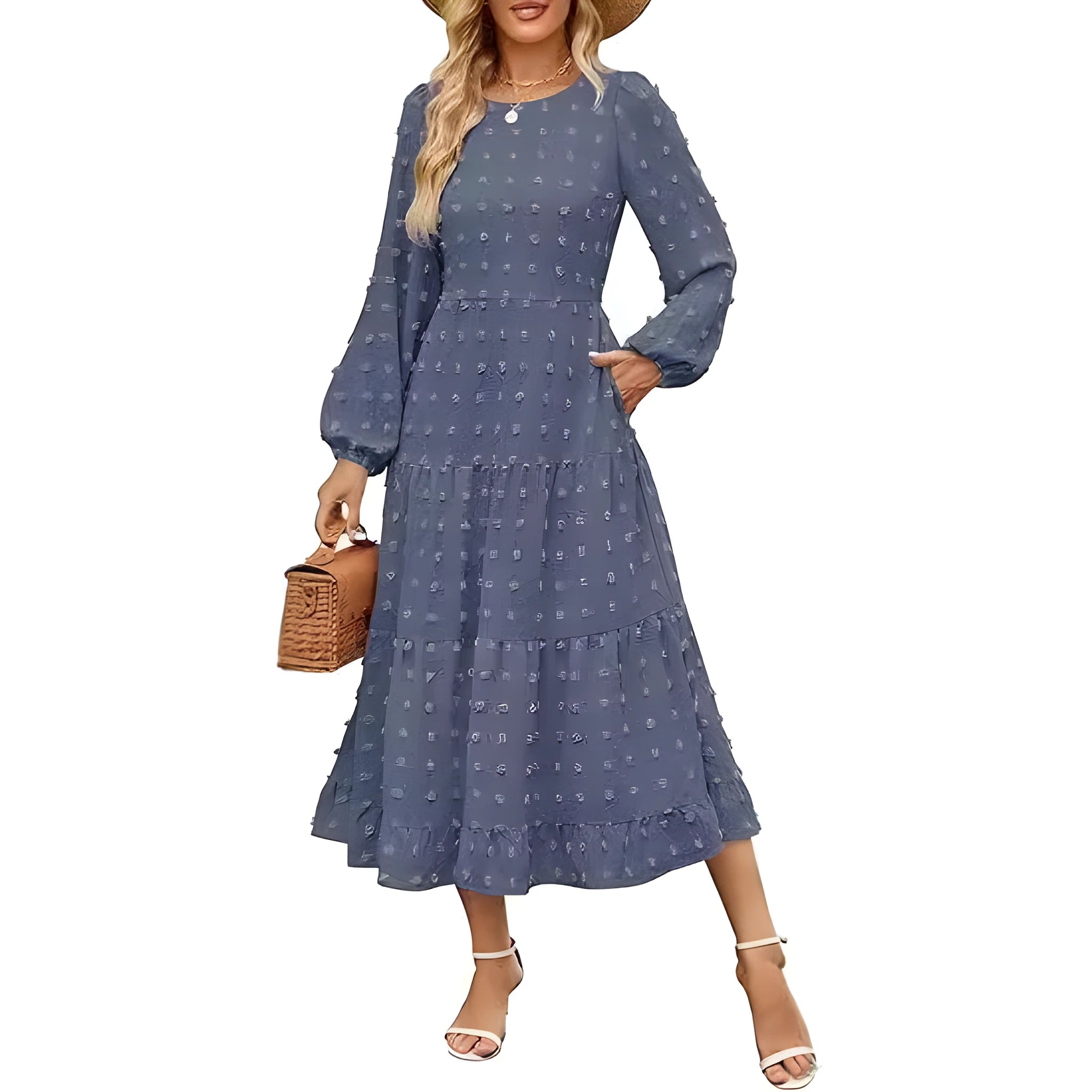 Autumn long sleeve dress with high waist and ruffle sleeves in solid colour options