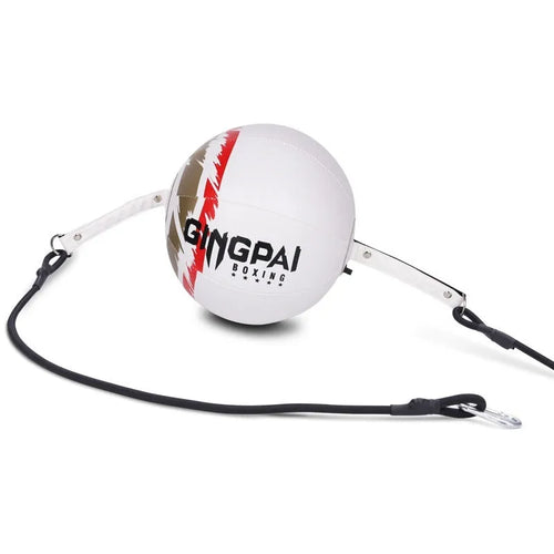 Black and green PU leather hanging boxing speed ball for reaction training.