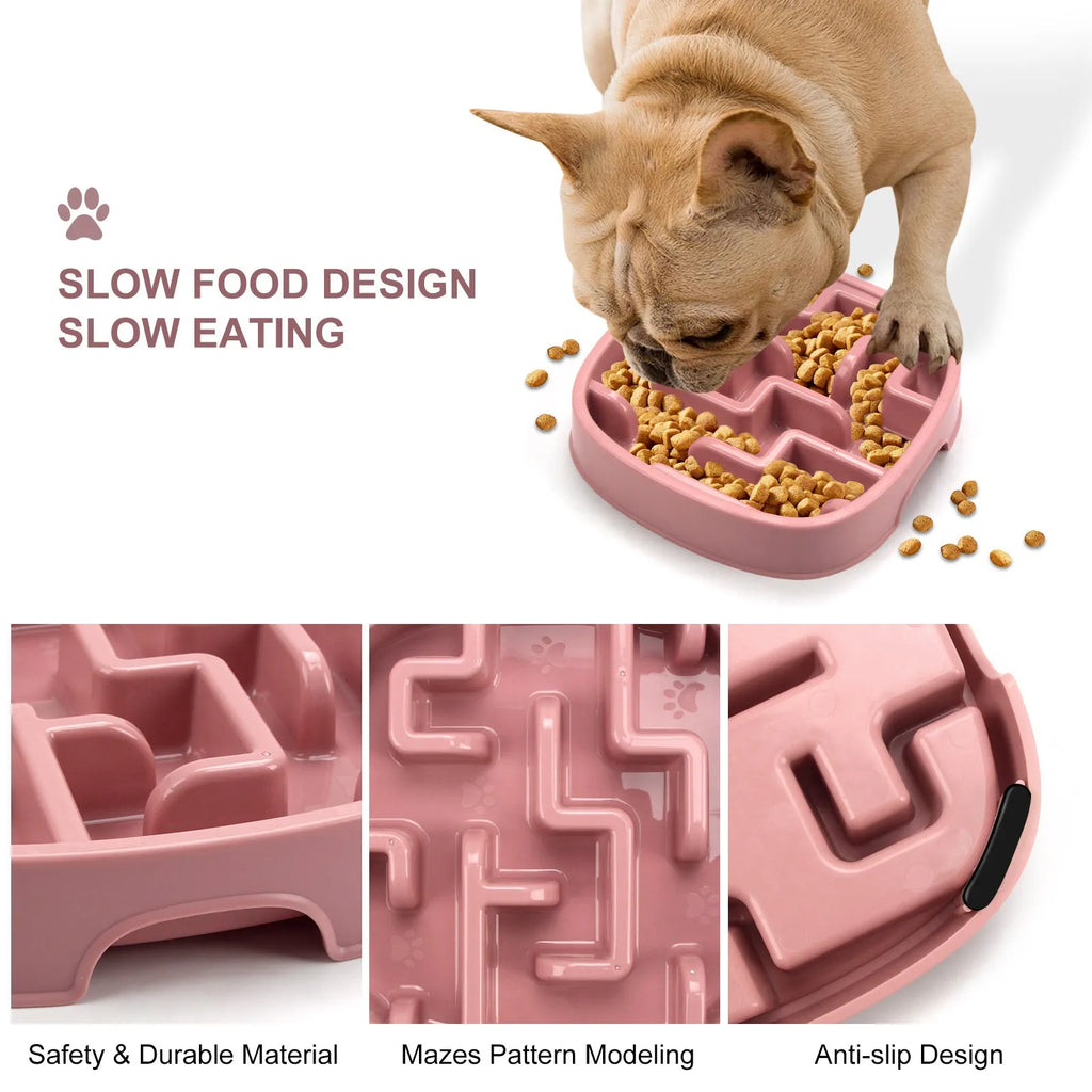 Macaron coloured maze design slow feeding bowl for cats and dogs with anti-slip base