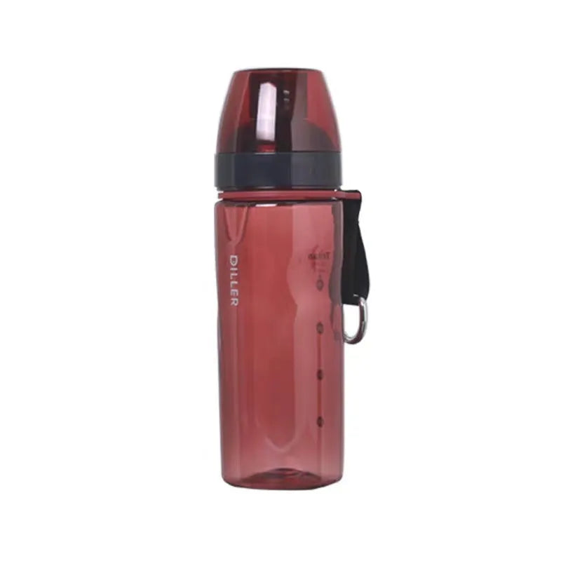 Blue portable sports water cup with a separate internal tea compartment and Chinese style design.