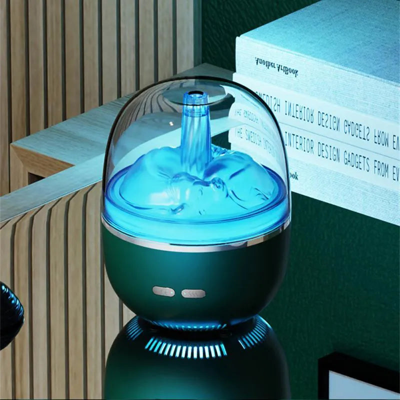 Ultrasonic aromatherapy humidifier with colourful gradient light, USB powered, 120x120x151mm, in green or white