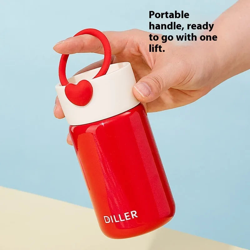 Women's thermos cup in red, 316 stainless steel liner, 200ml capacity, modern simple design