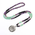 Yoga lotus pendant necklace with handmade stone beads and matching bracelet set