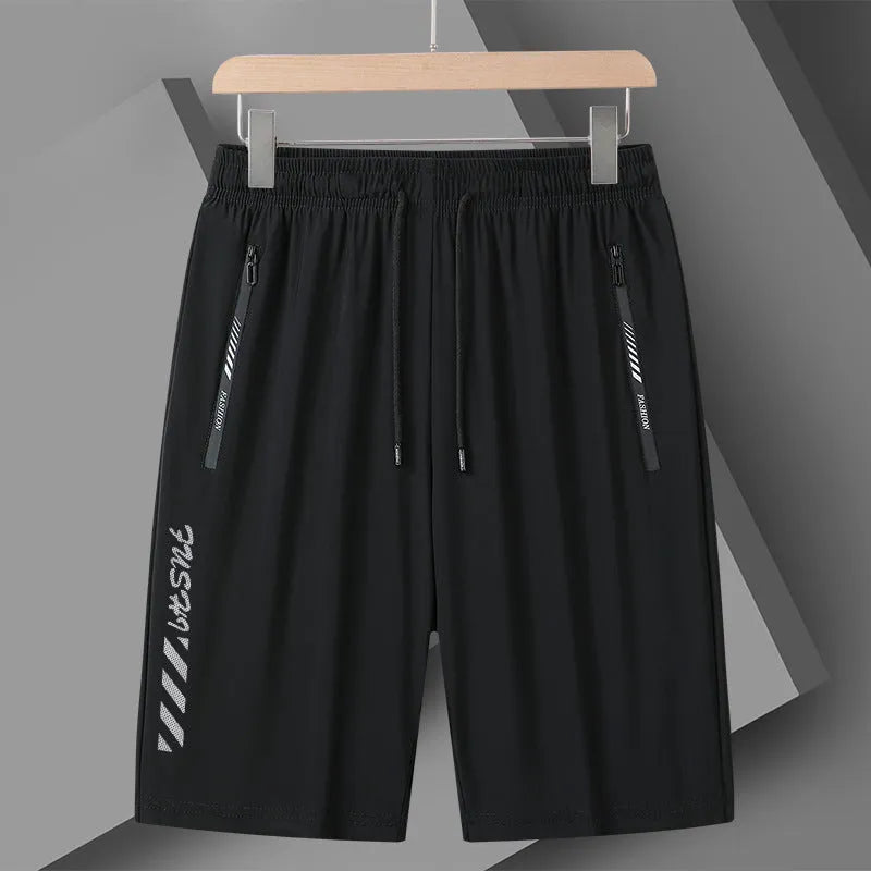Men's loose fit quick-drying sports shorts in black, available sizes M to 6XL