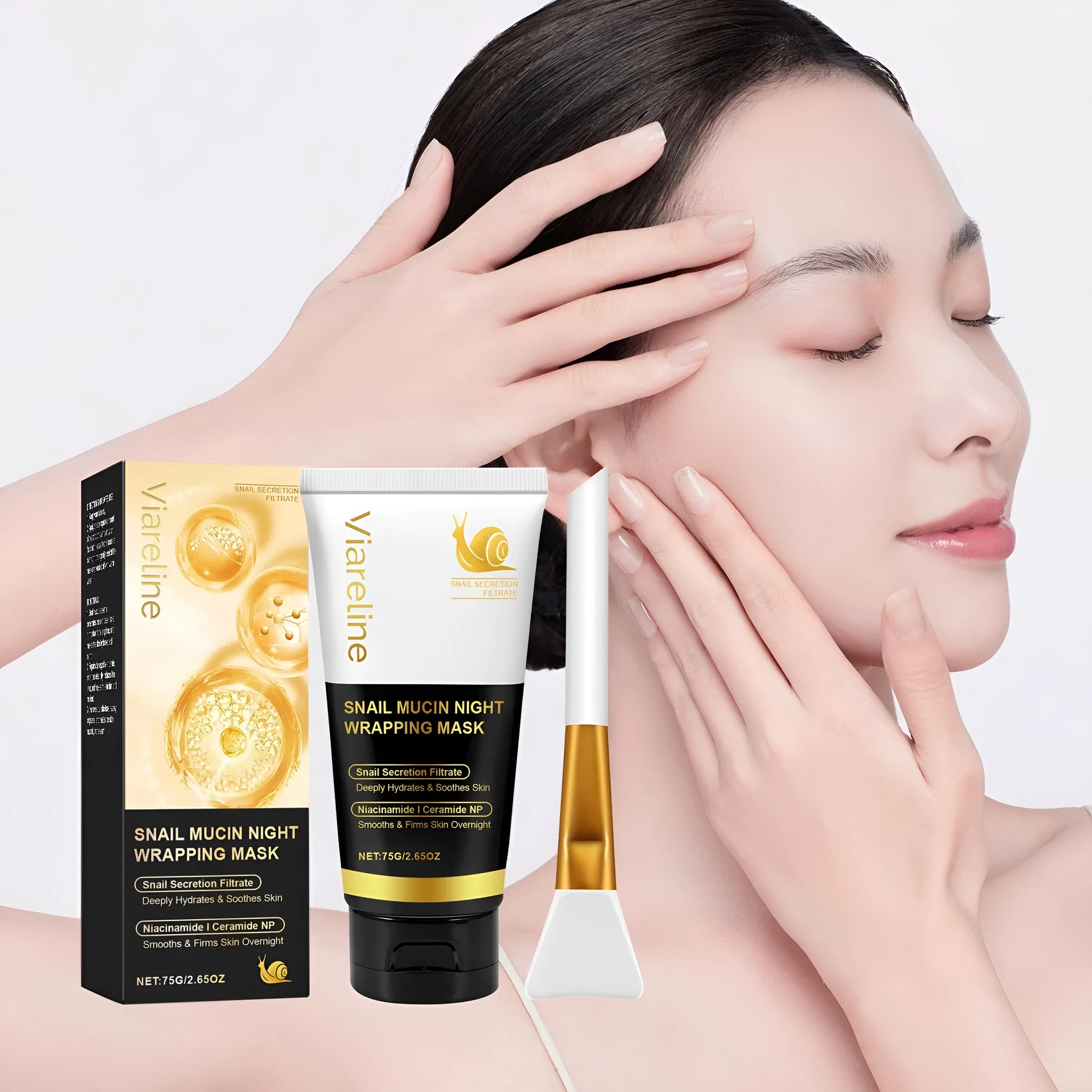 Turmeric sleep mask set showing 120g jar and application brush in compact packaging