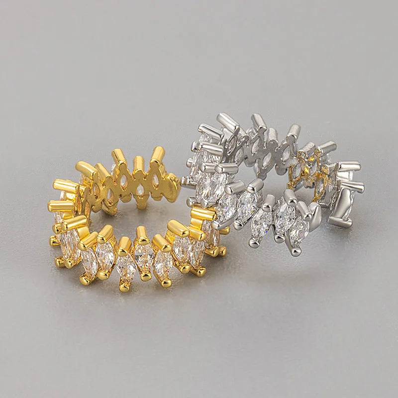 Women's copper zirconium diamond ear bone clip earrings retro cold style geometric cartilage clip in gold finish