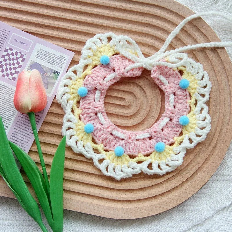 Handmade embroidered cotton scarf collar for small dog photo decoration in colourful print design
