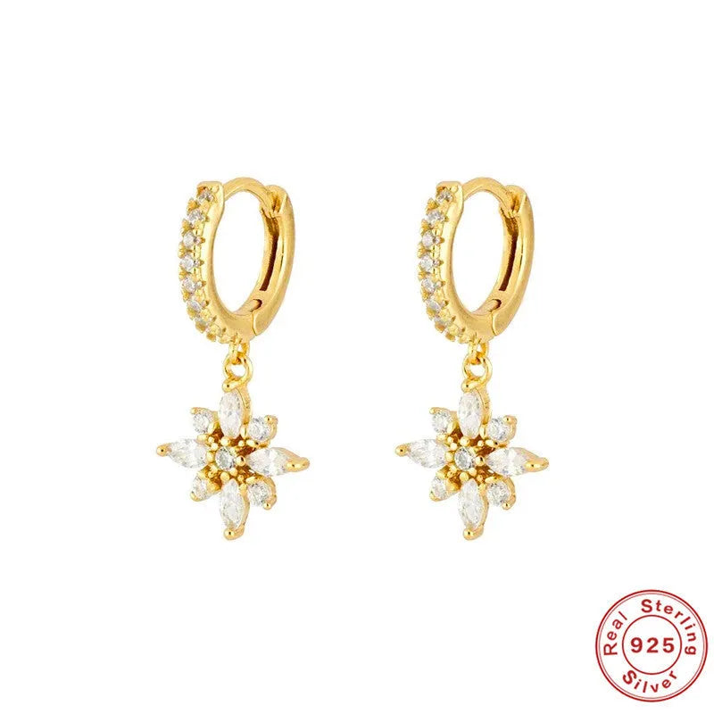 S925 sterling silver snowflake pendant earrings with geometric design in gold colour options