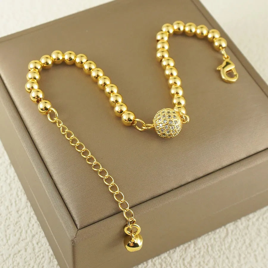 Women's copper bracelet with single ball zircon, heart shape, Arabic style, electroplated finish
