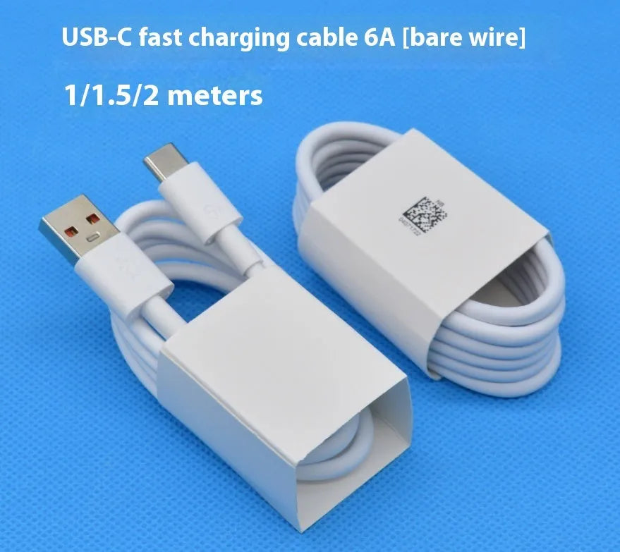 White 6A Type-C fast charging cable 1 metre length with TPE jacket