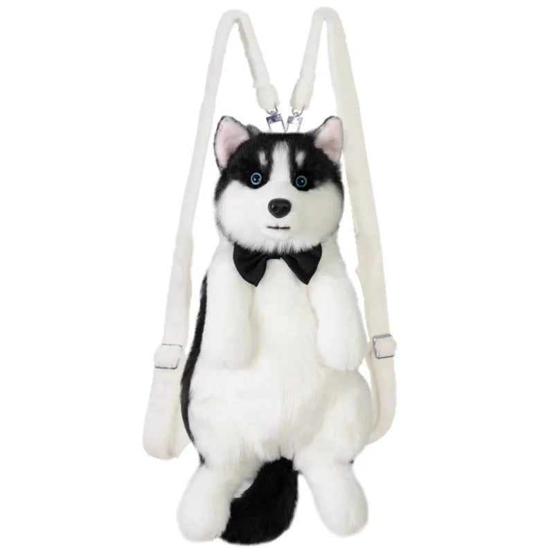 Husky plush simulation bag toy with a scarf in a colour gift box