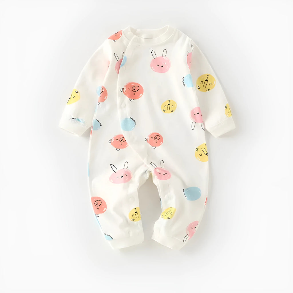 Cotton long climb baby onesie pyjamas in a cartoon print, suitable for newborns.