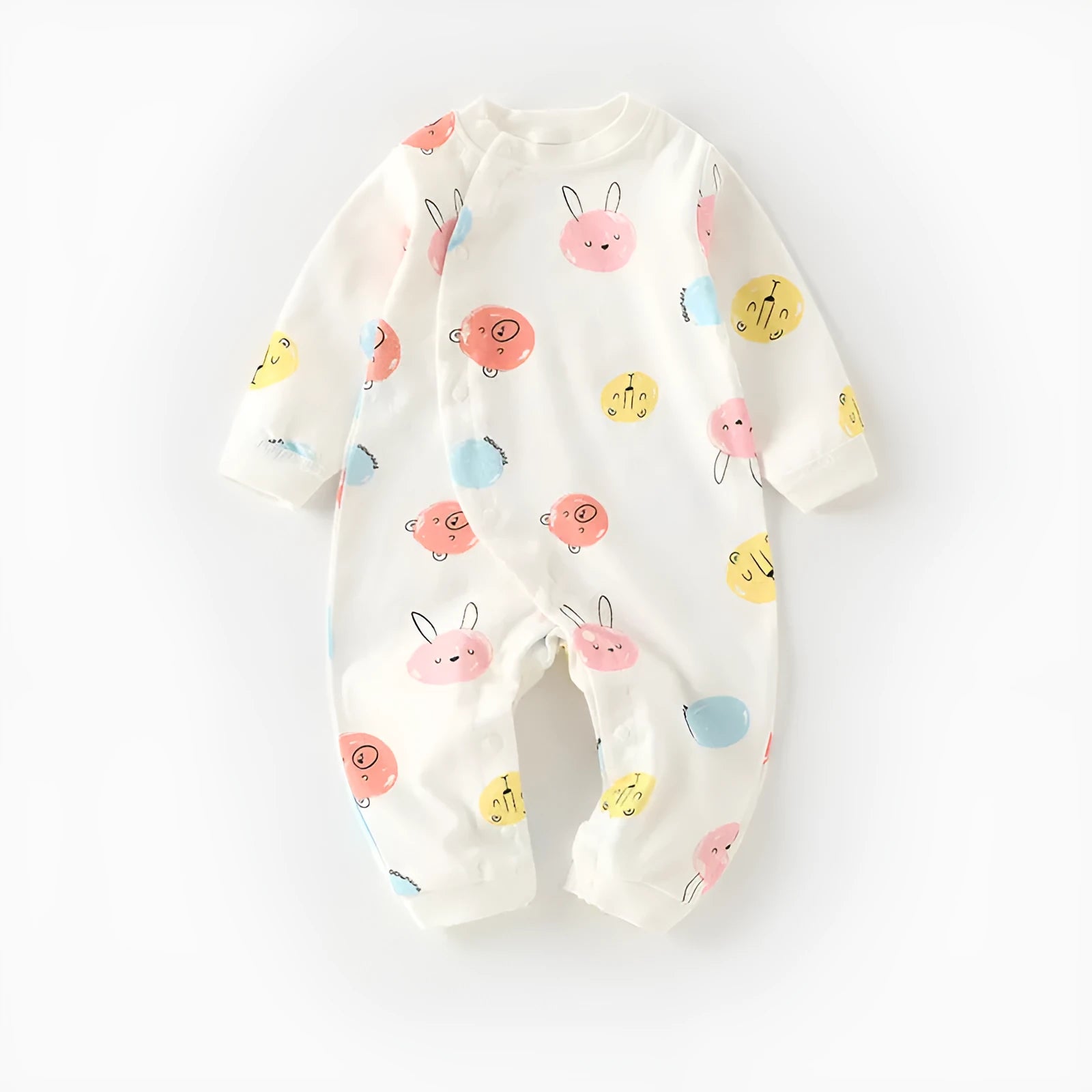 Cotton long climb baby onesie pyjamas in a cartoon print, suitable for newborns.
