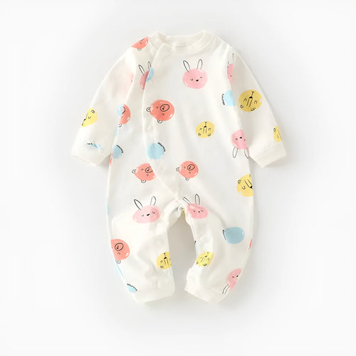 Cotton long climb baby onesie pyjamas in a cartoon print, suitable for newborns.
