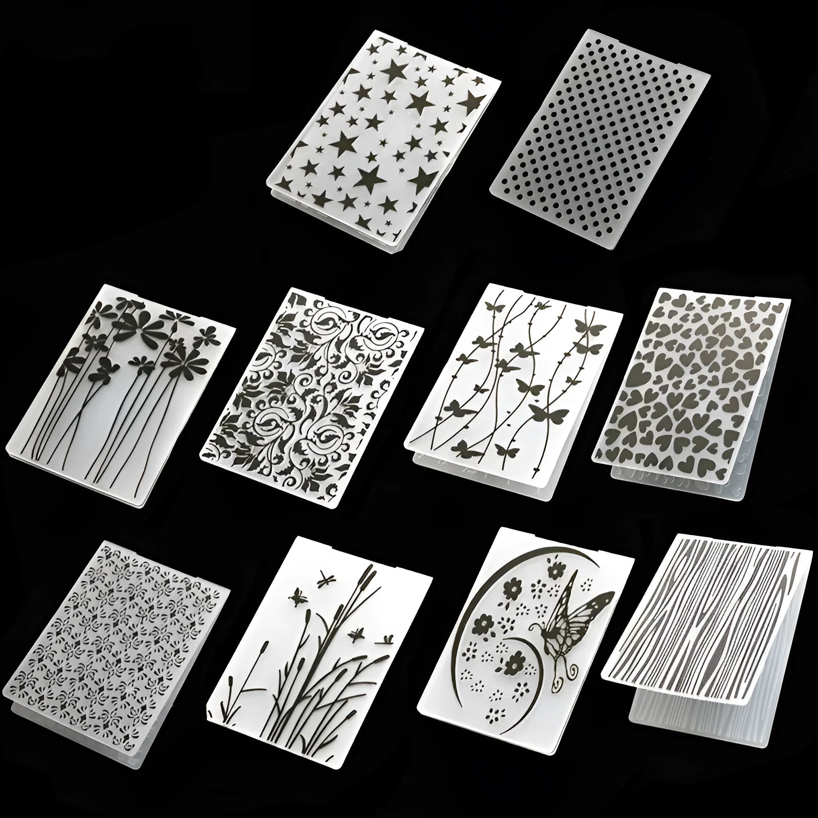 Plastic cake decorating mould set showing windmill, star, and flower patterns for sugar craft.
