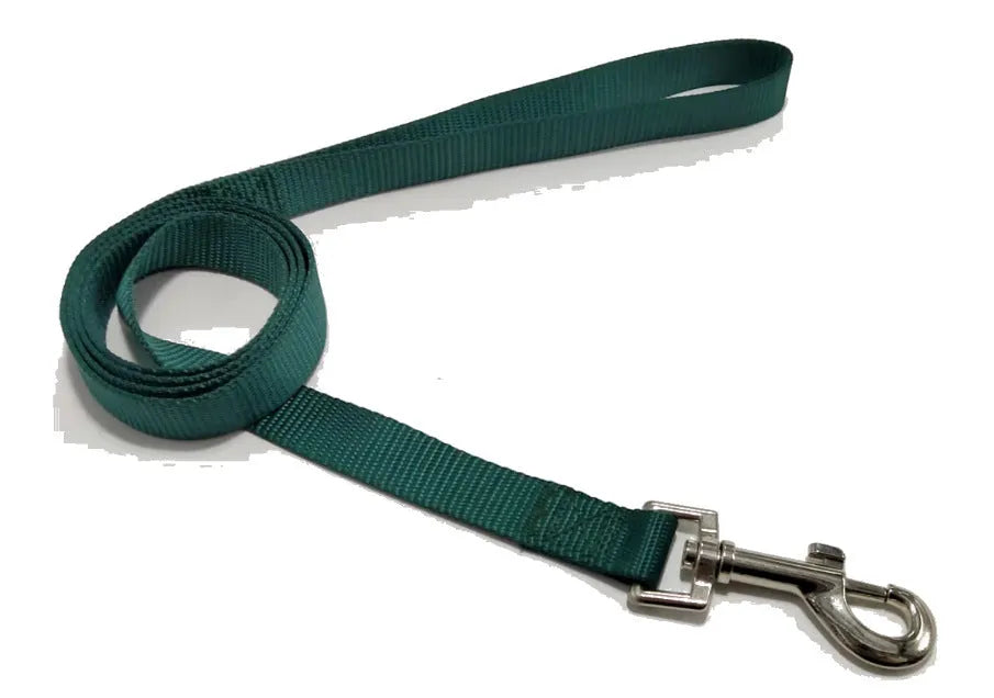 Solid colour polyester dog lead showing loop handle and single rope in one of twelve available colours.
