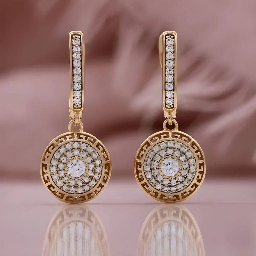 Full diamond round earrings champagne gold plated on copper for women geometric European-American style