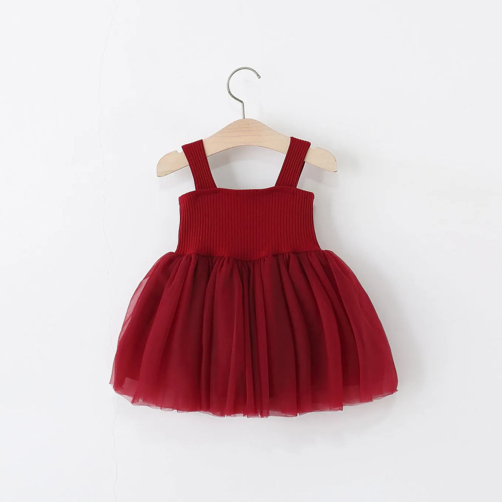Girls' sleeveless polyester summer dress in solid colour sling style, pink option