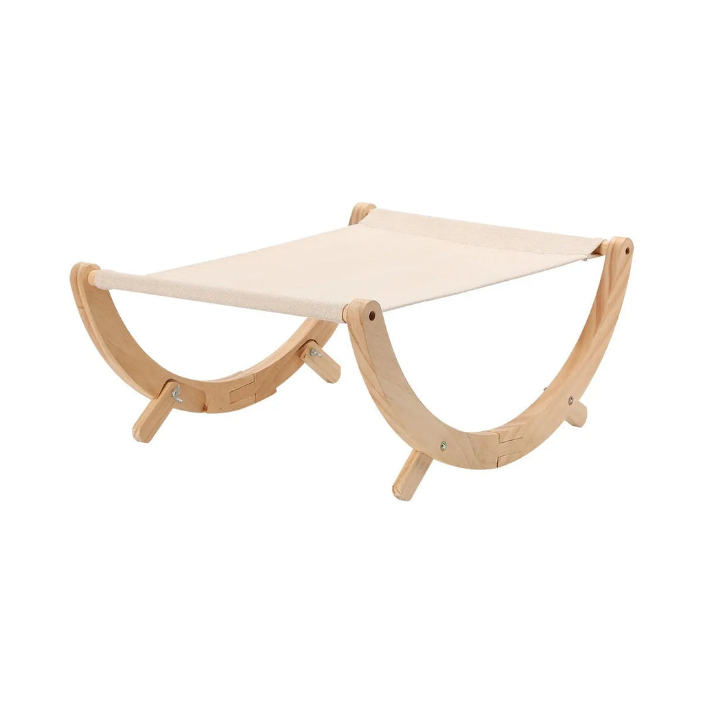 Solid wood foldable cat hammock bed with canvas plush sleeping surface measuring 55cm