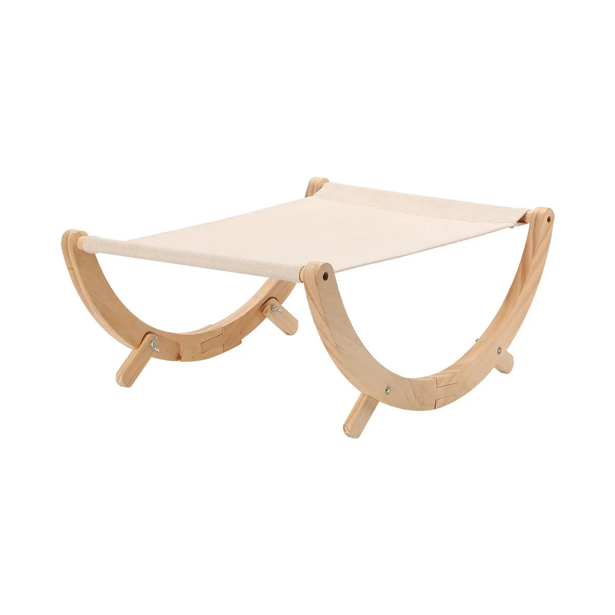 Solid wood foldable cat hammock bed with canvas plush sleeping surface measuring 55cm