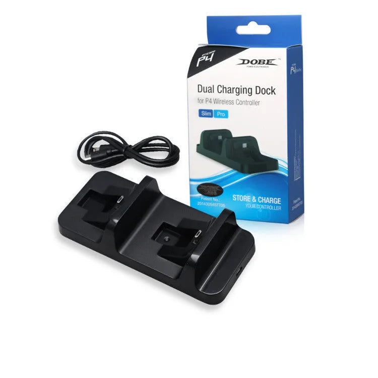 Black ABS plastic double handle fixed charger for PS4 console with stable base