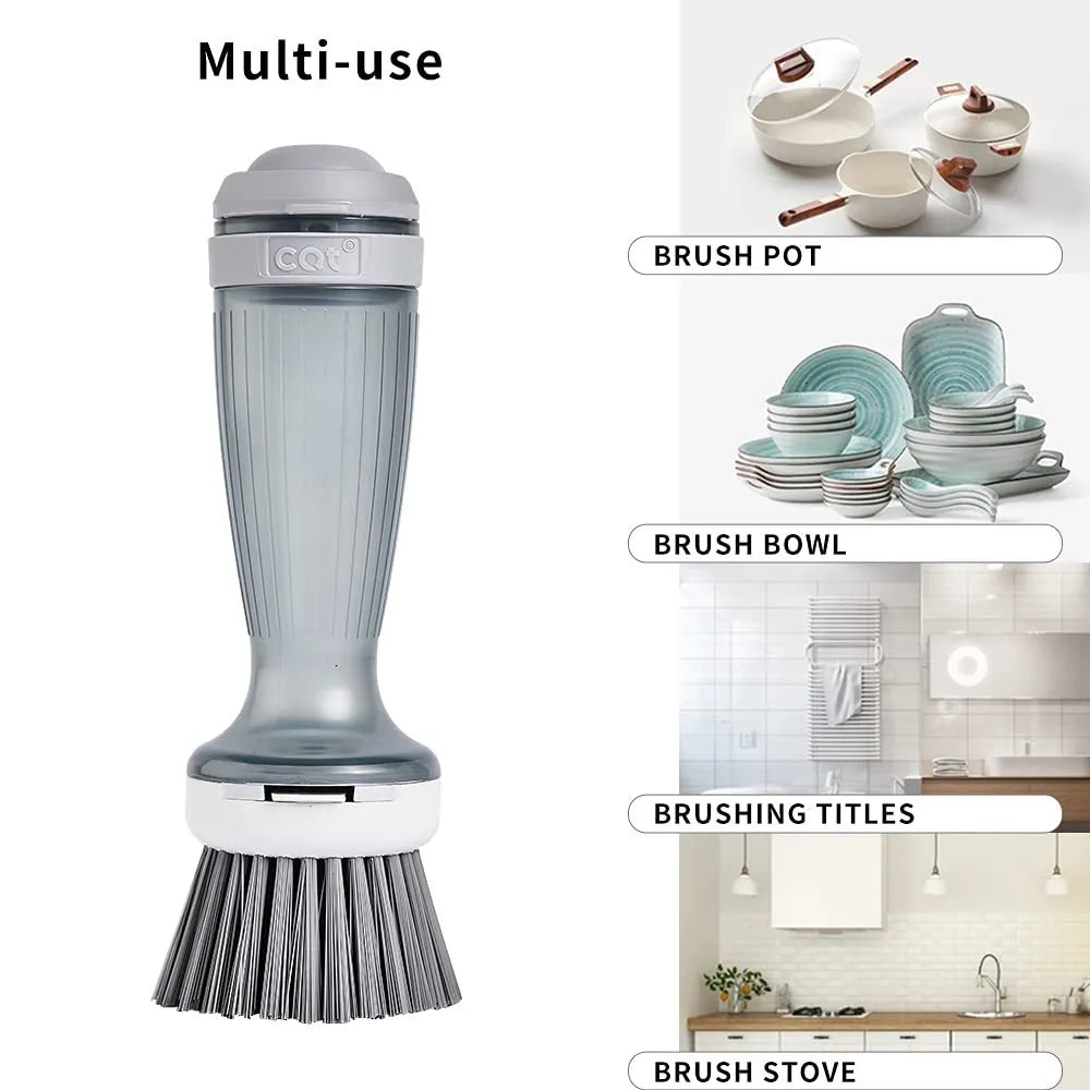 Pot scrub brush with soap dispenser in mint green colour with replaceable brush head