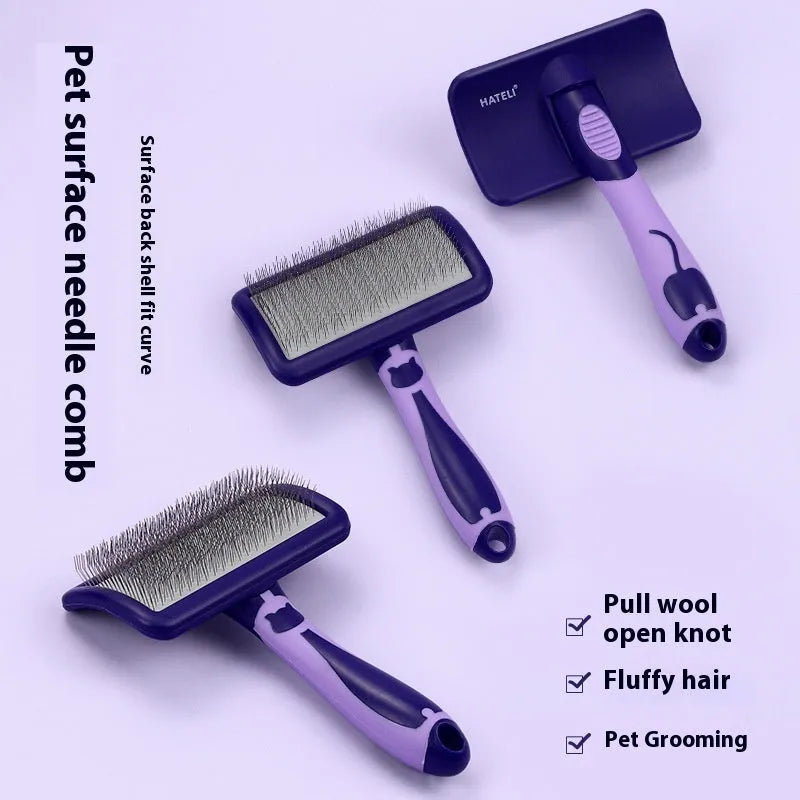 Hard curved needle pet comb for dogs with bristle brushes plastic build in purple colour
