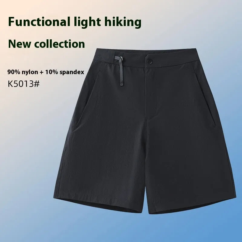 Men's quick-drying sports shorts in khaki with four-sided elastic and 3D cutting.