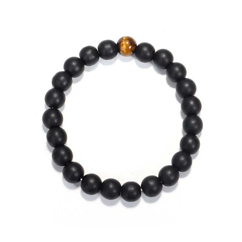 Tiger's eye stone beaded bracelet and necklace set with 108 beads and drop-shaped pendant