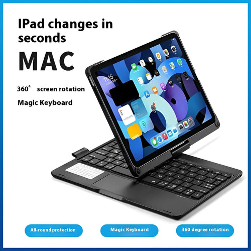 Miaocontrol Bluetooth keyboard with rotating stand for iPad tablet in black, rose gold, or silver colours