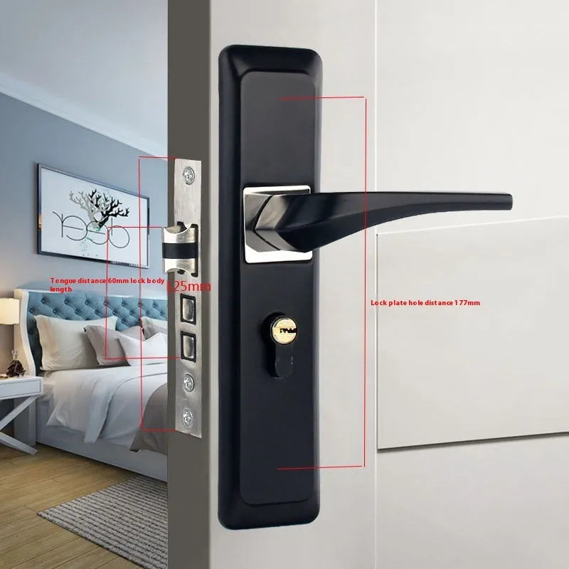 Aluminium alloy indoor split magnetic door lock handle for timber doors in black finish.