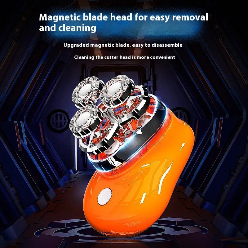 Electric magnetic suction floating three-blade shaver in piano black with floating cutter head