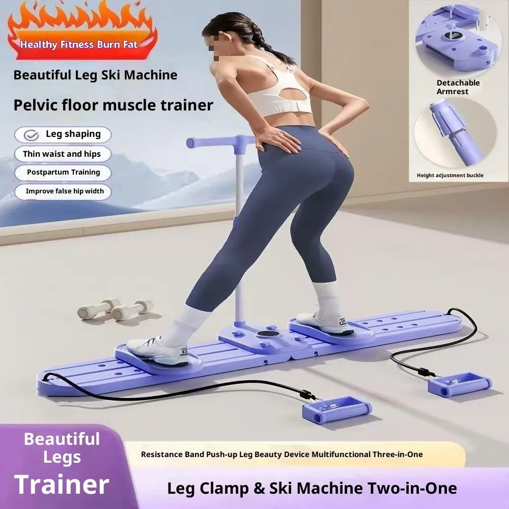 Multifunctional leg pelvic floor muscle trainer skiing machine for home use with mute fitness design, showing basic specification