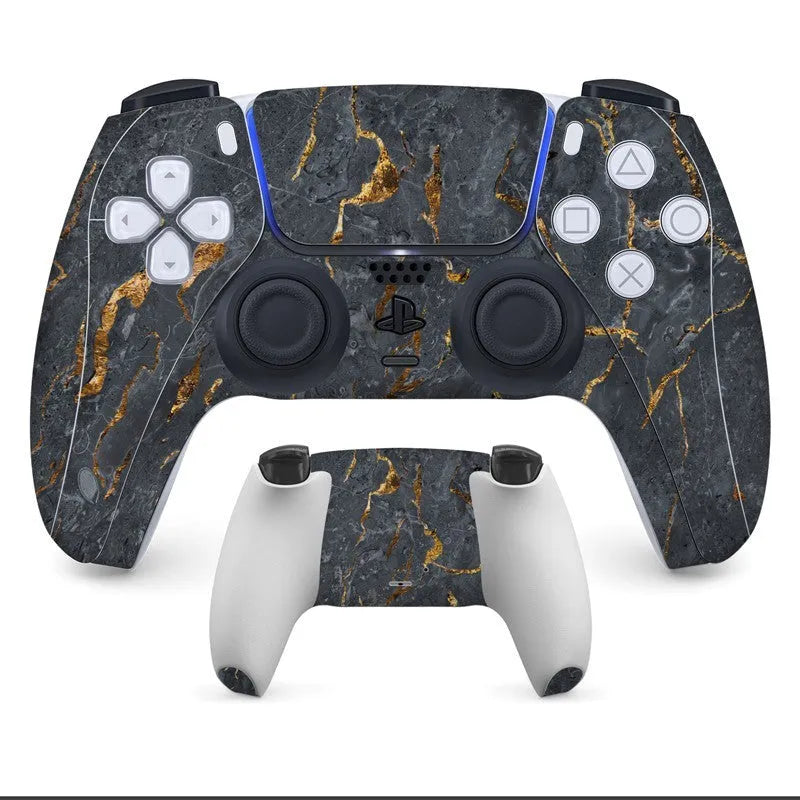 PS5 DualSense controller with anti-scratch front and back protection stickers applied.