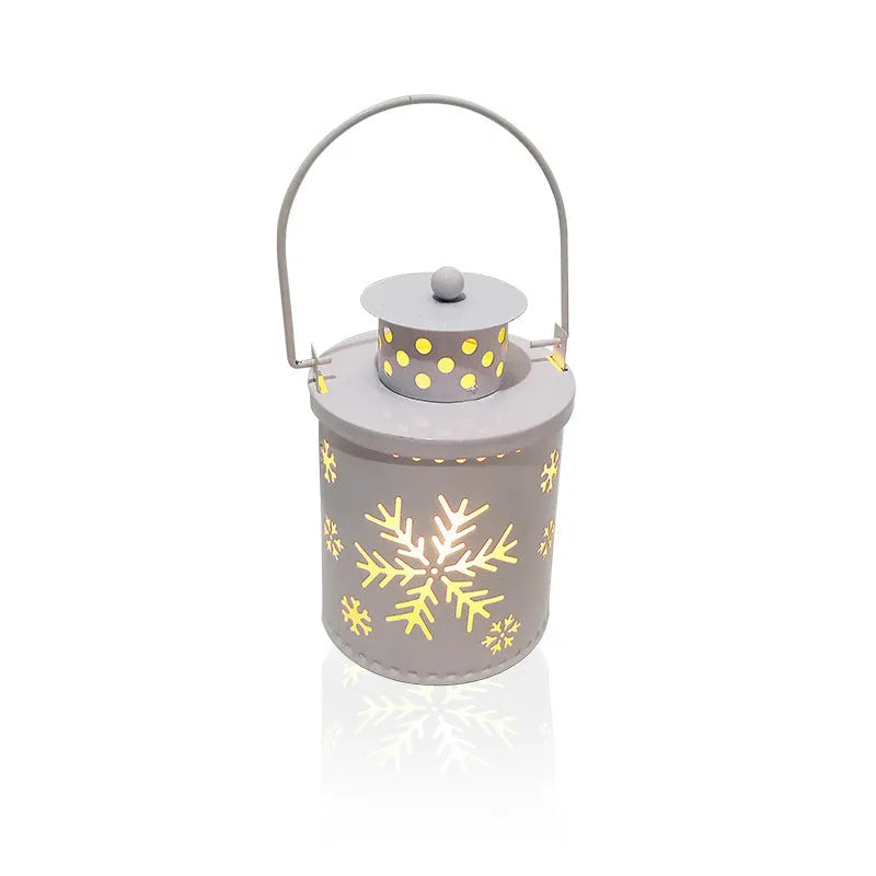 Wrought iron LED candle light in Nordic style for Christmas decoration, with flickering warm glow on a wooden mantel