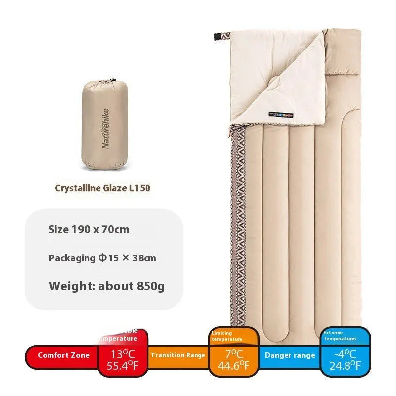 Four seasons portable camping sleeping bag for adults in swamp colour with storage bag